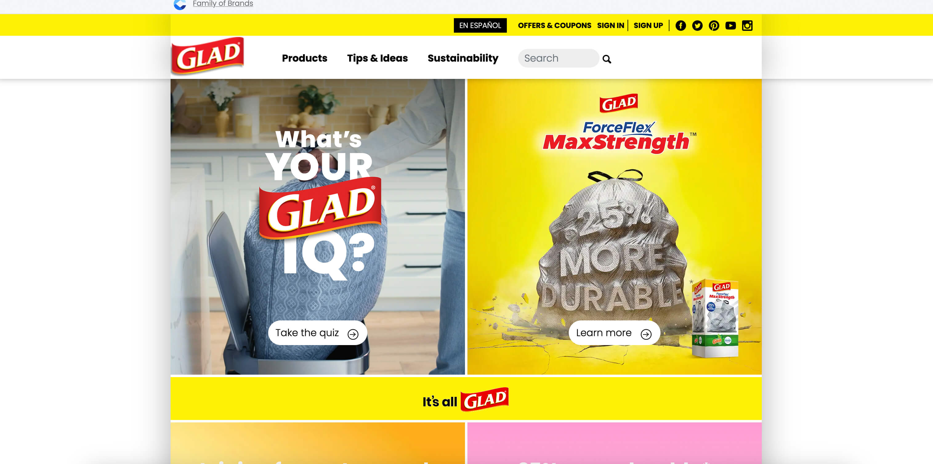 screenshot of glad.com