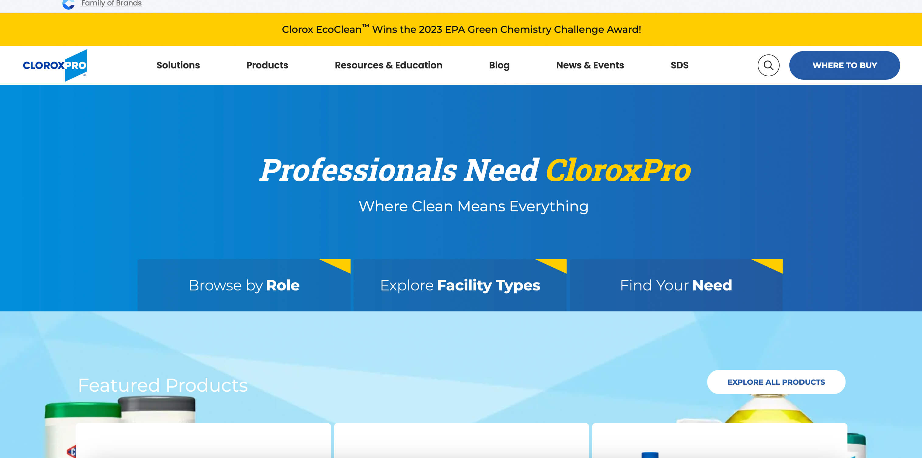 screenshot of cloroxpro.com